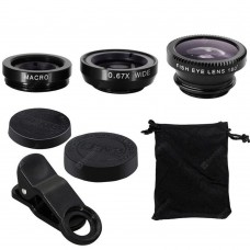 3 in1 Fish Eye Wide Angle Macro Camera Clip-on Lens for Universal Cell Phone