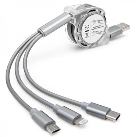 Fashionable 3-in-1 Telescopic USB Cable with 8 Pin / Micro USB / Type-C Plug 1m