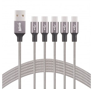 Kiirie Micro USB Cable Nylon Braided  PowerLine 5 Pack 0.5m 3x1m 1.5m High Speed USB 2.0 Charging Android Charger Cord