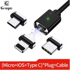 Gragas 3A Nylon Magnetic Card slot Charging cable Three in One LED Indicator For iphone Android