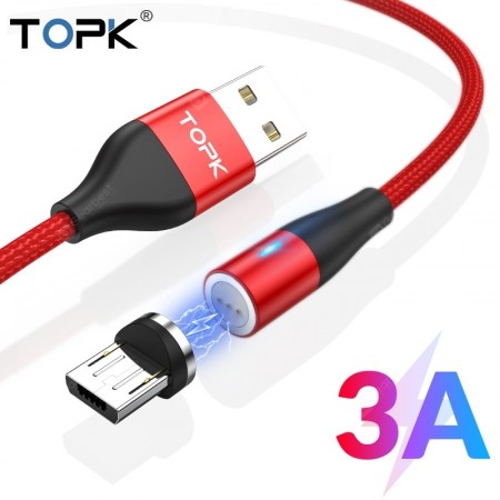 TOPK AM60 3A Fast Charging LED Magnetic Micro USB Type C Cable for iPhone Xs Max 8 7 6 Phone Cables