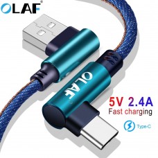 OLAF 5V 2.4A USB Type C Micro IOS 90 Degree Fast Charging Usb Cable Cord  For Samsung Xiaomi iphone