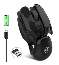 HXSJ T37 2.4GHz Wireless Charging Silent Mouse with USB Receiver Metal Sump 4-Button Operation 3 Adjustable DPI Levels Cordless Optical Gaming Mouse for Laptop Computer