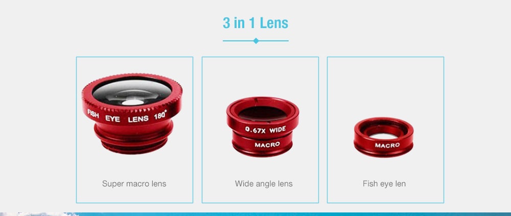 Universal 3 in 1 Wide Angle Macro Fisheye Mobile Phone Lenses Kit with Clip Fish Eye Lens- Silver