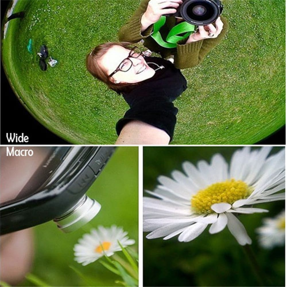 3 in 1 Mobile Phone Lenses Fish Eye Wide Angle Macro Camera for iPhone X / 8 Plus Xiaomi Huawei Samsung- Black