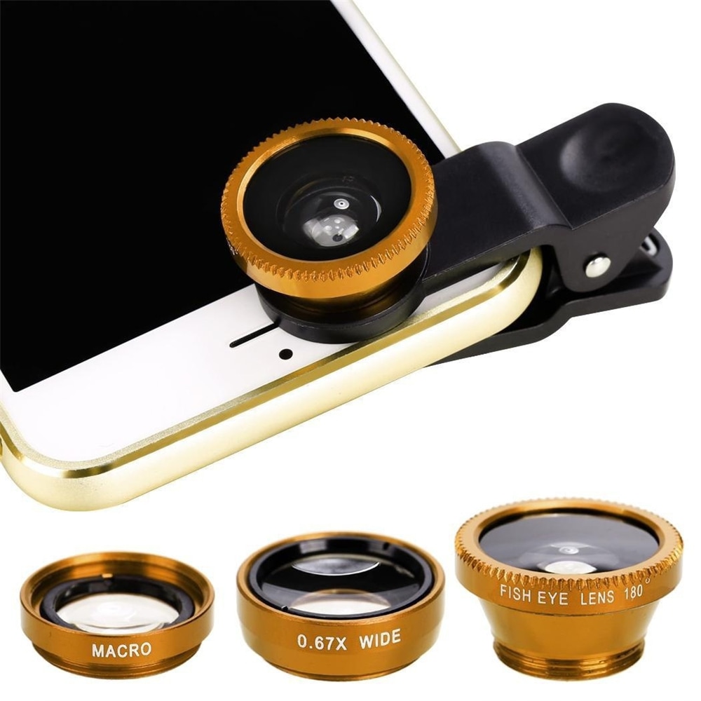 3 in1 Mobile Phone Camera Lens Kit Fish Eye Lens Super Wide Angle Lens with Black Universal Phone Clip- Blue