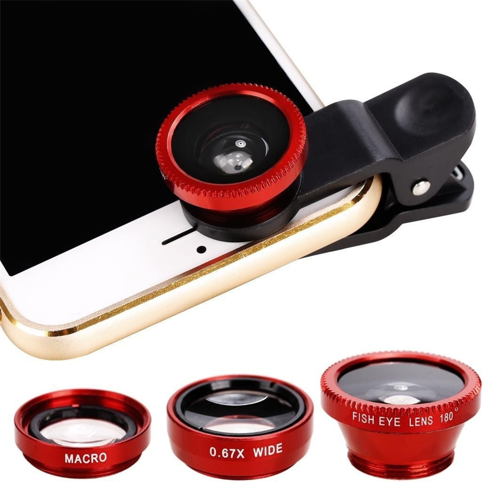 3 in1 Mobile Phone Camera Lens Kit Fish Eye Lens Super Wide Angle Lens with Black Universal Phone Clip- Blue