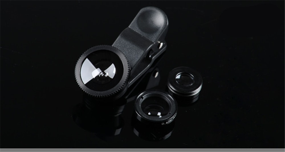 3 in1 Mobile Phone Camera Lens Kit Fish Eye Lens Super Wide Angle Lens with Black Universal Phone Clip- Blue