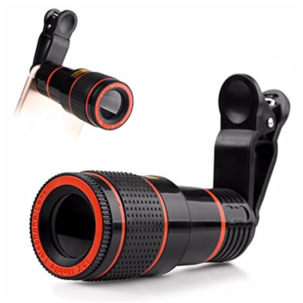 Universal 8X Optical Zoom Telescope Camera Lens Clip Mobile Phone Telescope for Xiaomi / Huawei / Samsung- Black