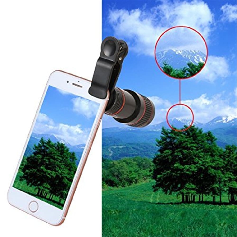 Universal 8X Optical Zoom Telescope Camera Lens Clip Mobile Phone Telescope for Xiaomi / Huawei / Samsung- Black