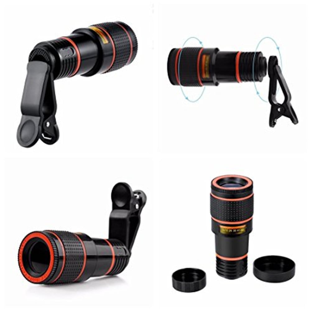 Universal 8X Optical Zoom Telescope Camera Lens Clip Mobile Phone Telescope for Xiaomi / Huawei / Samsung- Black