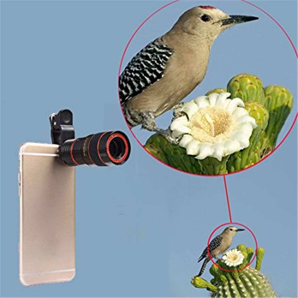 Universal 8X Optical Zoom Telescope Camera Lens Clip Mobile Phone Telescope for Xiaomi / Huawei / Samsung- Black