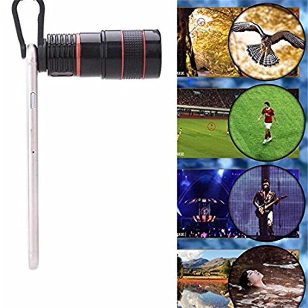 Universal 8X Optical Zoom Telescope Camera Lens Clip Mobile Phone Telescope for Xiaomi / Huawei / Samsung- Black