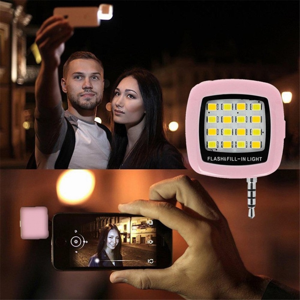 Mini 16 LED Selfie Enhancing Dimmable Cellphone Camera Flash Fill-in Light- White