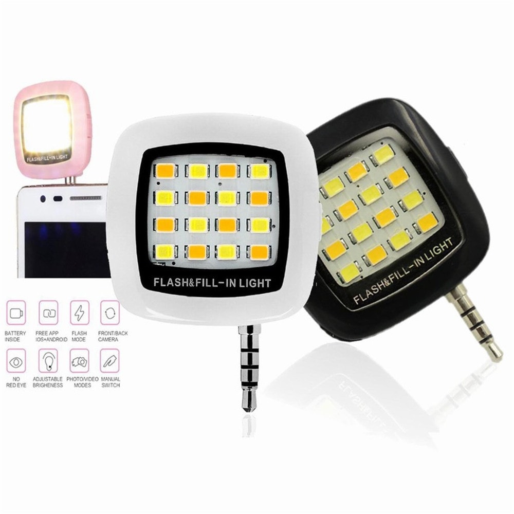 Mini 16 LED Selfie Enhancing Dimmable Cellphone Camera Flash Fill-in Light- White