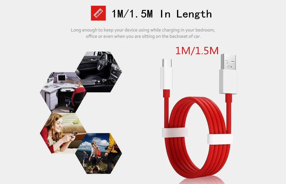 4A Fast Charging Data Transfer Cable for Oneplus 6T / 6 / 5T / 5 / 3T- Red 1M