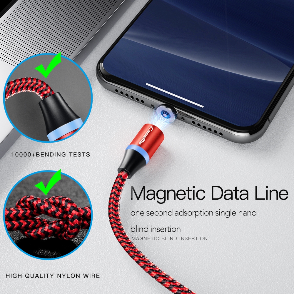 CaseMe 3 in 1 Magnetic Charger Cable Fast Charging USB for iPhone Type-C Android- Black