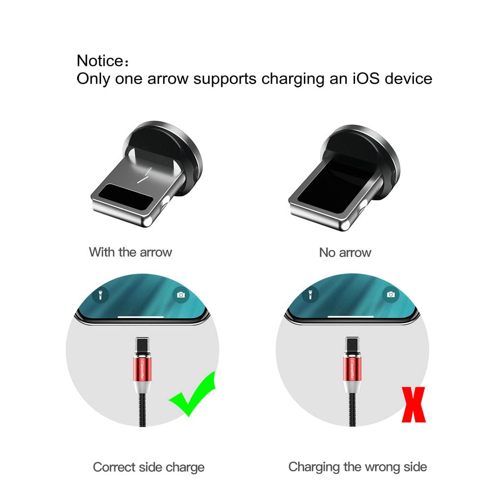 CaseMe 3 in 1 Magnetic Charger Cable Fast Charging USB for iPhone Type-C Android- Black