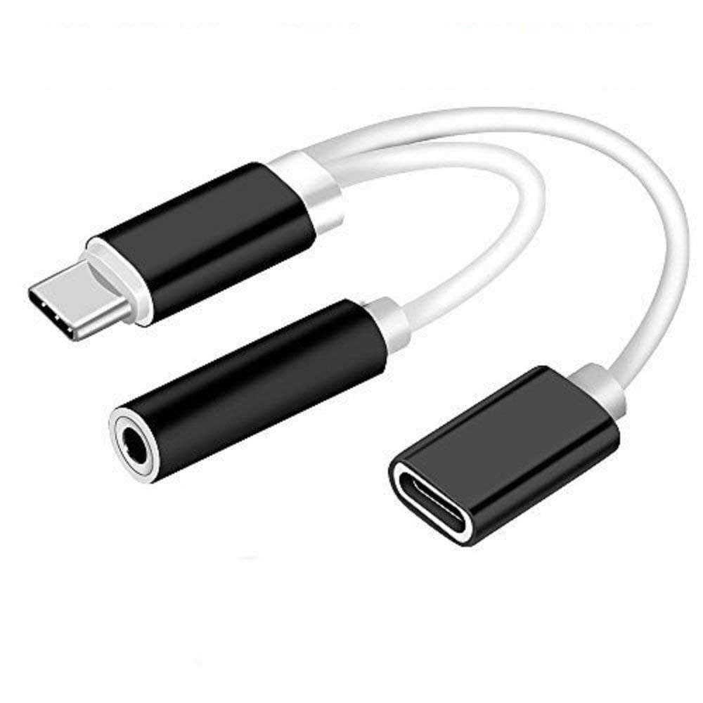 2 in 1Type- C to 3.5mm Audio Jack Charger Cable Adapter for OnePlus 7 Pro/7/6T/6- Black