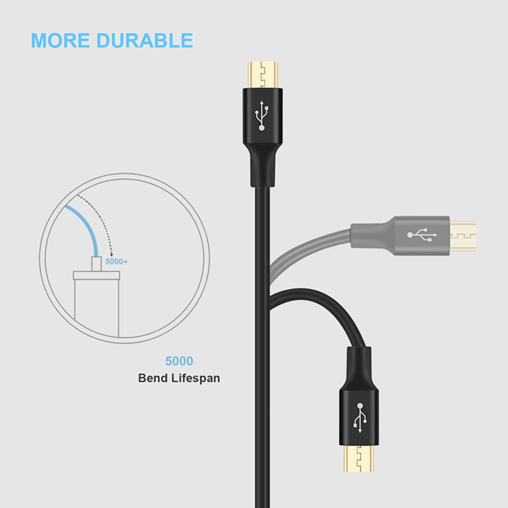 Kiirie  Micro USB Charging Transmission Data Cable- Black 1pc