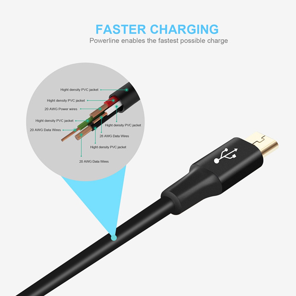 Kiirie  Micro USB Charging Transmission Data Cable- Black 1pc