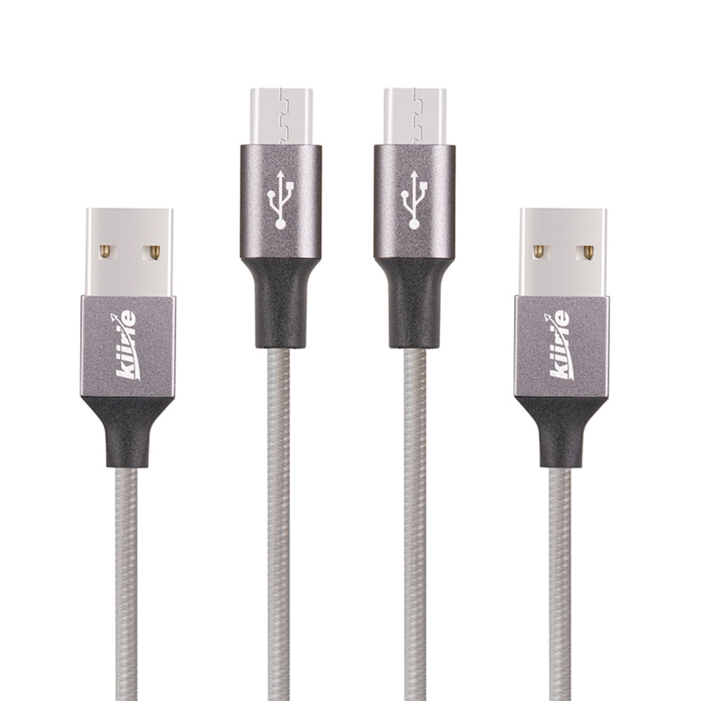 Kiirie Micro USB Cable Nylon Braided  PowerLine 5 Pack 0.5m 3x1m 1.5m High Speed USB 2.0 Charging Android Charger Cord- Gray