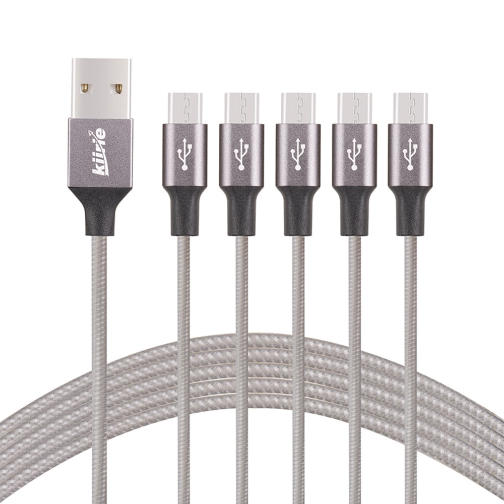 Kiirie Micro USB Cable Nylon Braided  PowerLine 5 Pack 0.5m 3x1m 1.5m High Speed USB 2.0 Charging Android Charger Cord- Gray