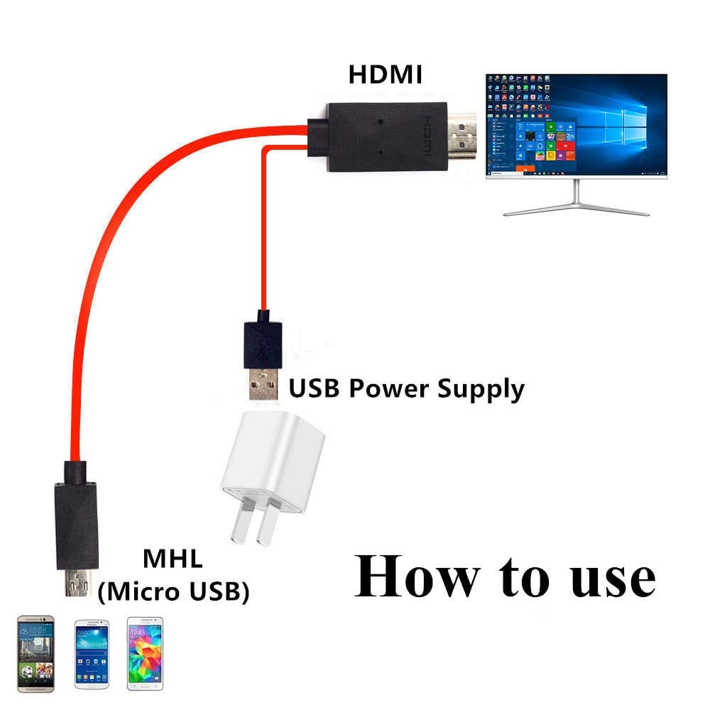 MHL Micro USB to HDMI 1080P HD TV Cable Adapter for Android Phone- Red