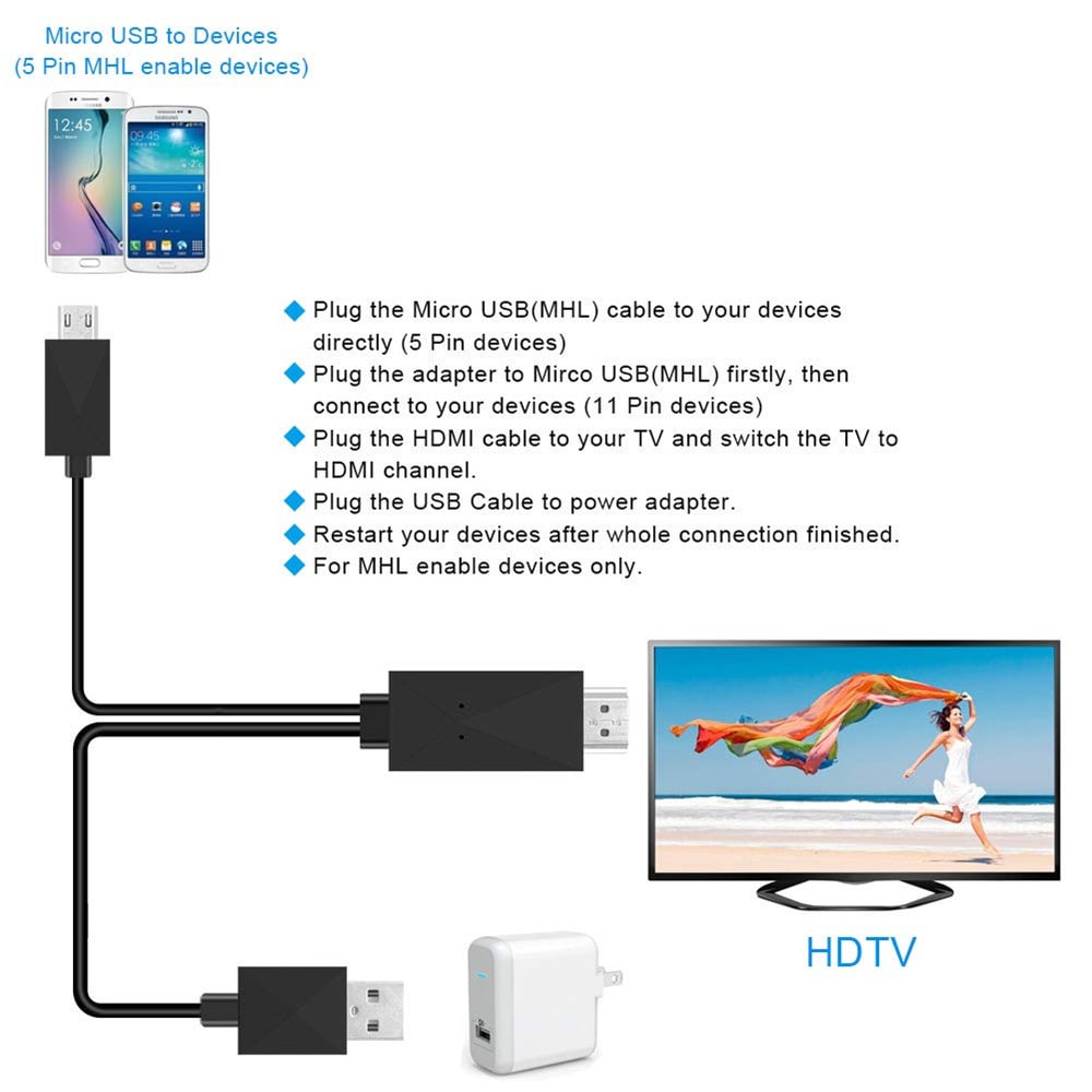 MHL Micro USB to HDMI 1080P HD TV Cable Adapter for Android Phone- Red