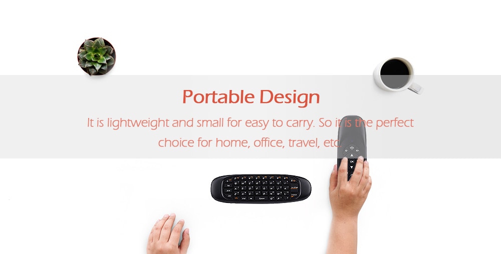 C120 2.4GHz 3D Somatic Handle Wireless Air Mouse + QWERTY Keyboard + Remote Control for Home Entertainment- Black