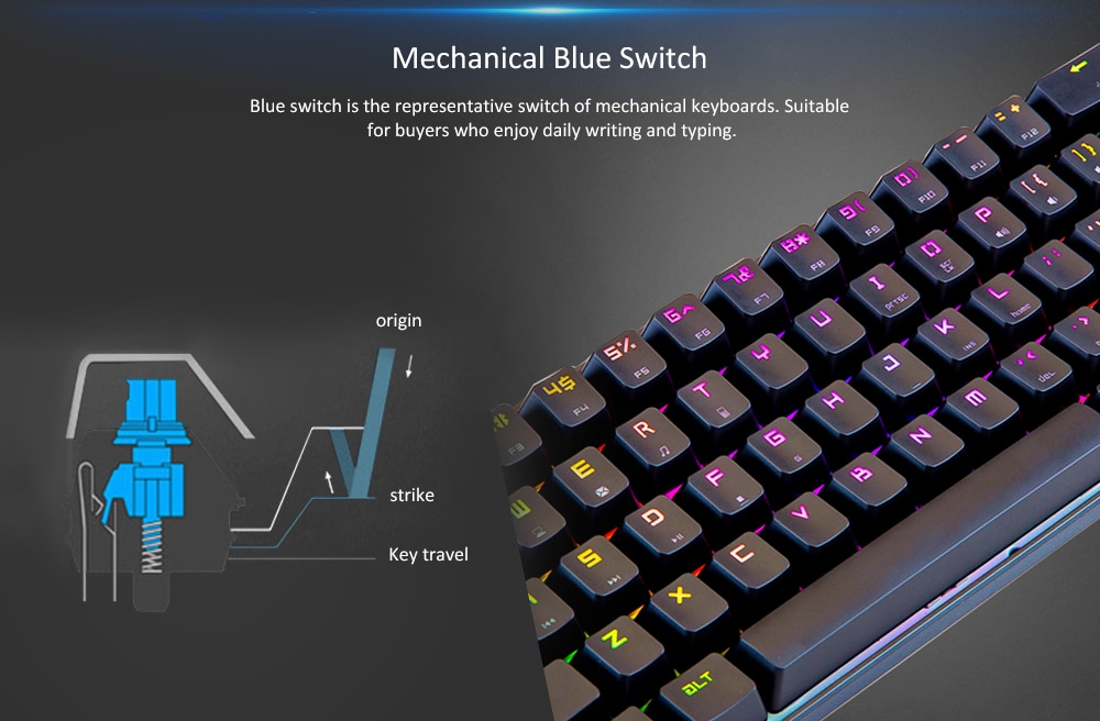 MAGIC _ REFINER MK14 Mini Portable Mechanical Keyboard 68 Key RGB Backlight Blue Switch - Black