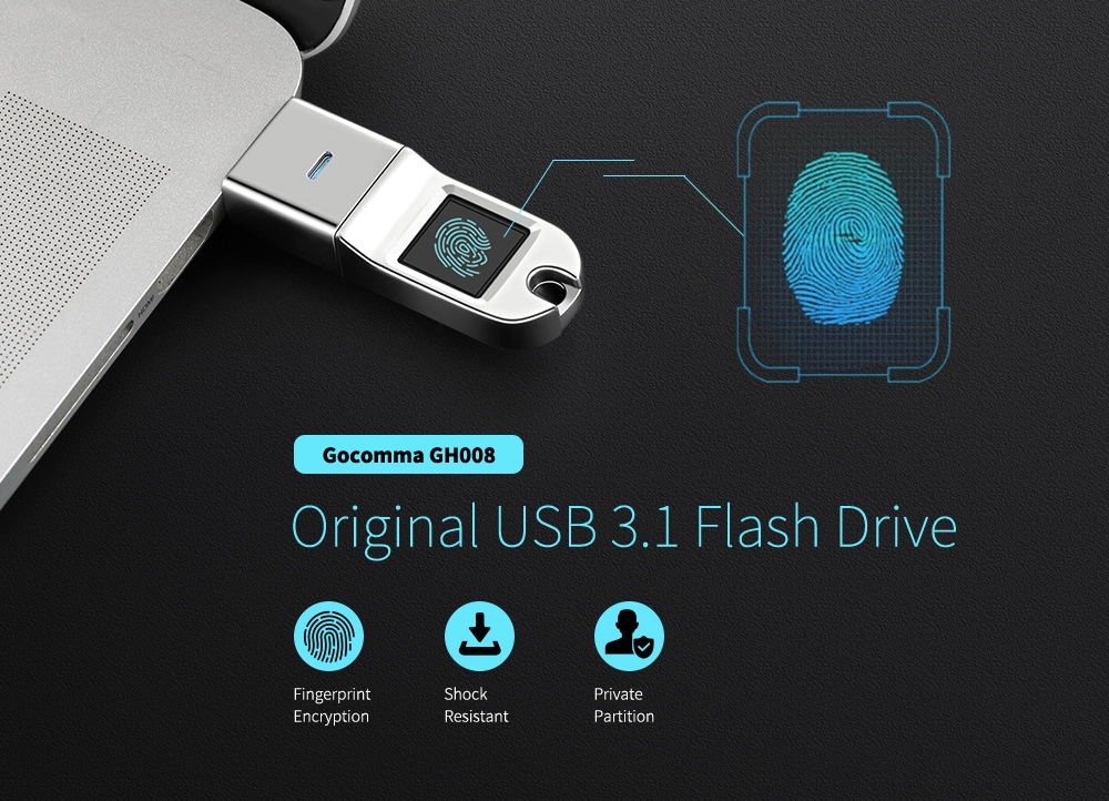 Gocomma GH008 Original Fingerprint Encryption USB3.1 Flash Drive- Silver 32G