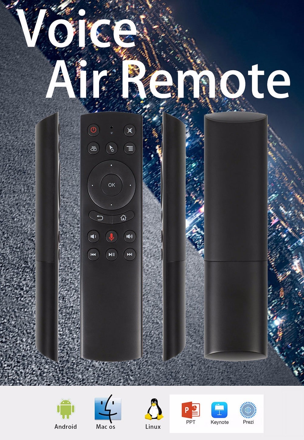 G20 2.4G Wireless Voice Remote Control- Black With Air Mouse Function