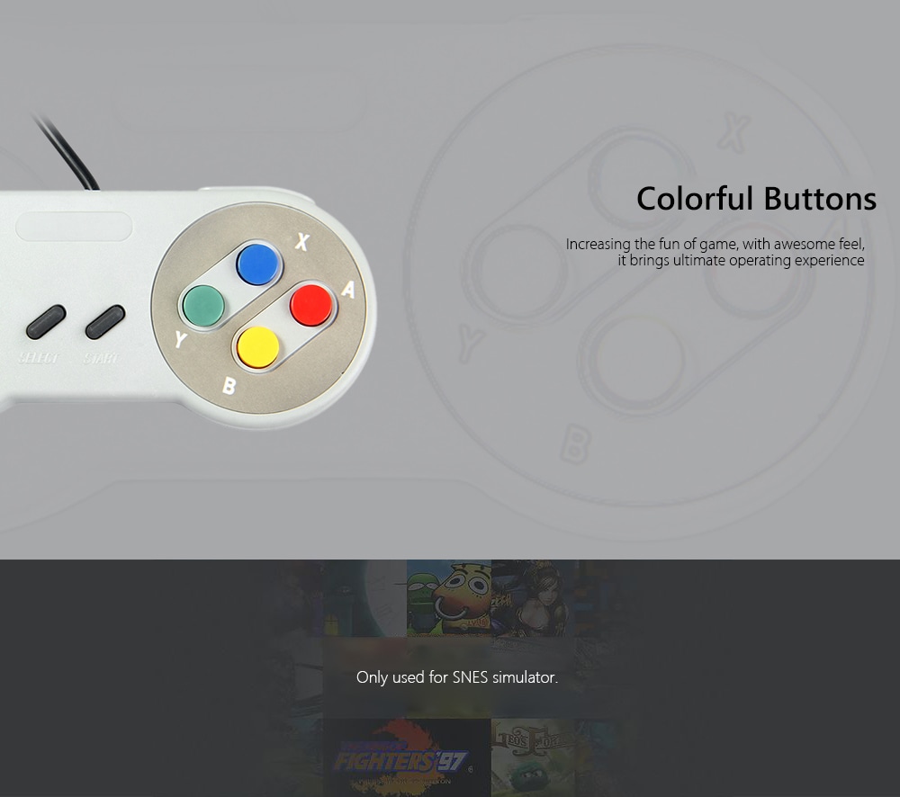 Classic USB Controller with A / B / X / Y Function Button for SNES- Gray Purple Function Buttons