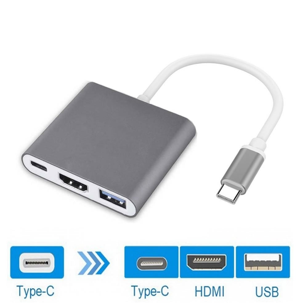 Cwxuan USB 3.1 Type-C to HDMI / USB 3.0 / USB-C Adapter- Gray