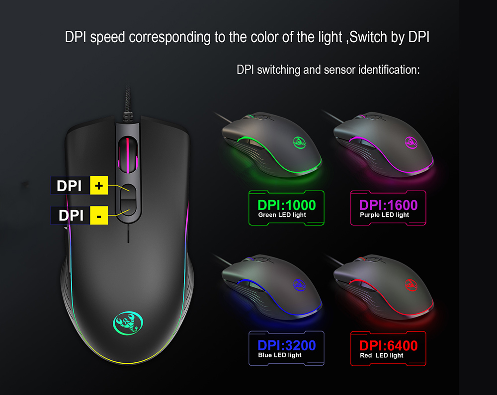 HXSJ A867 7 Keys Wired Gaming Mouse RGB 6400 DPI Adjustable  - Black