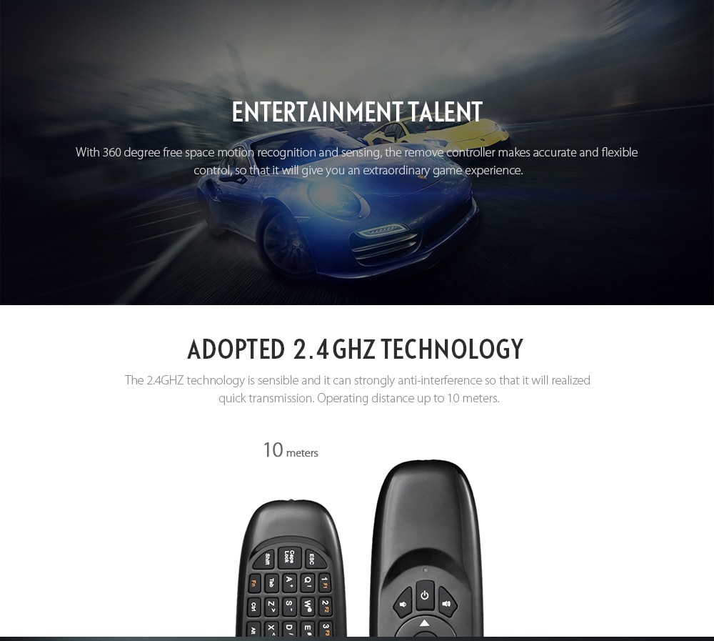 TK668 2.4GHz Wireless Air Mouse + Remote Controller + QWERTY Keyboard with LED Indicator- Black