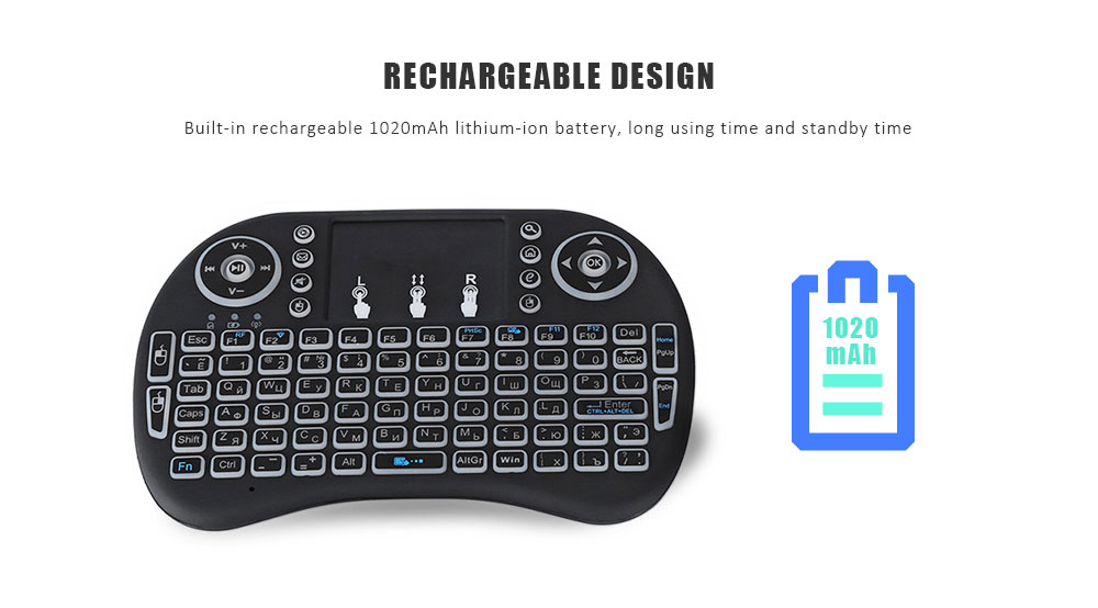 V8S Portable 2.4GHz Wireless Remote Control Air Mouse Mini Keyboard Touchpad Russian Version - Black