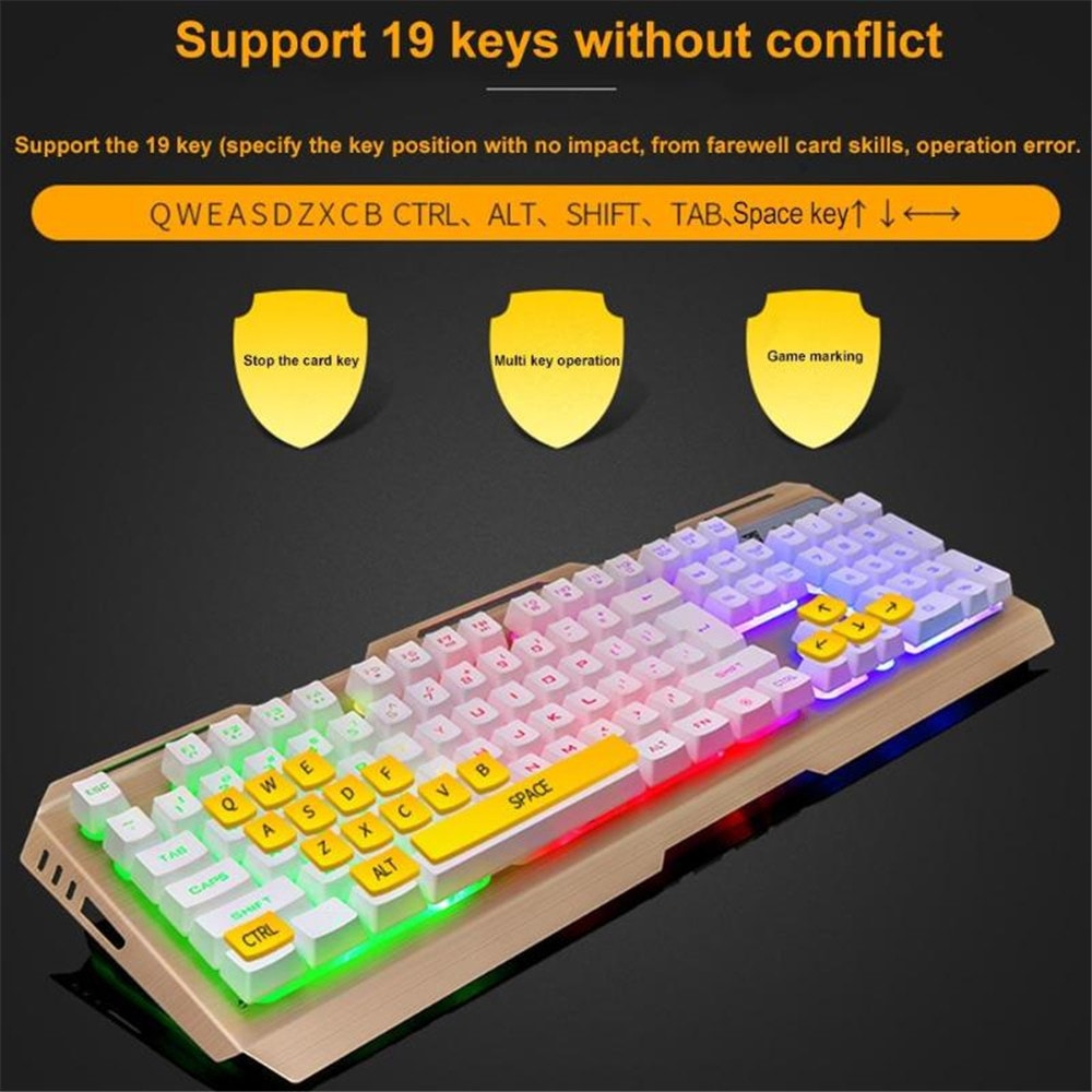 Wired Membrane Game Keyboard Optical Mouse Set with Backlight- Black colorful backlight