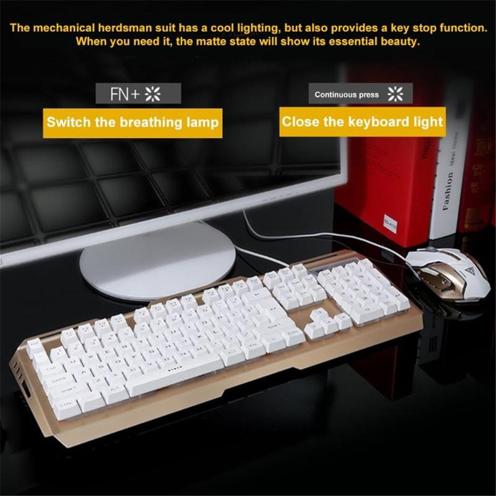 Wired Membrane Game Keyboard Optical Mouse Set with Backlight- Black colorful backlight