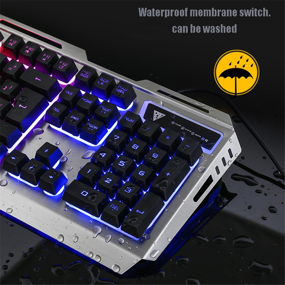 Wired Membrane Game Keyboard Optical Mouse Set with Backlight- Black colorful backlight