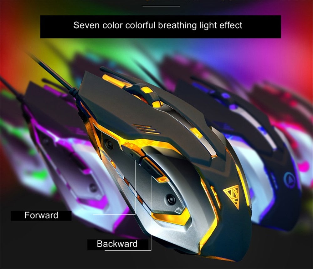 Wired Membrane Game Keyboard Optical Mouse Set with Backlight- Black colorful backlight