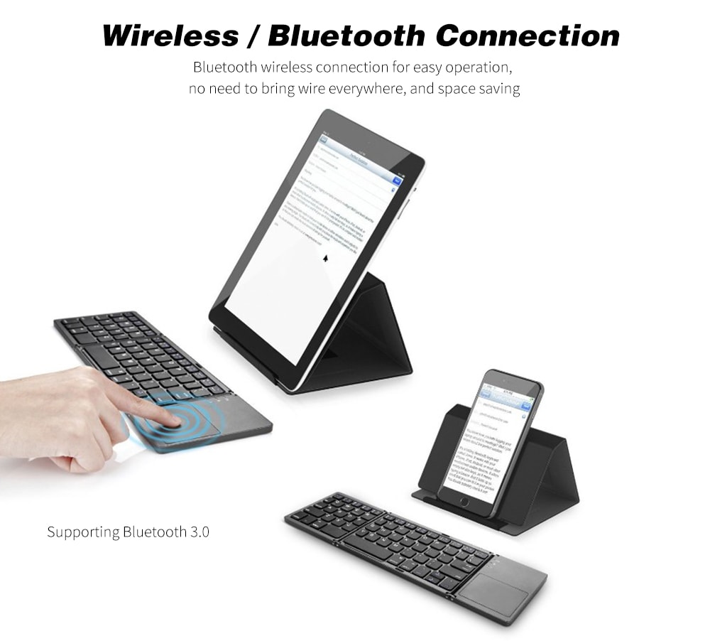 Mini Foldable Wireless Bluetooth Keyboard- Black