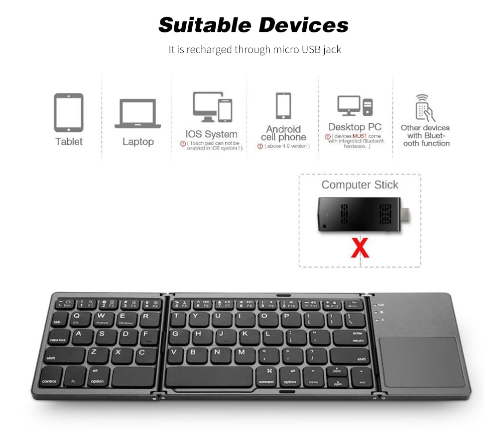 Mini Foldable Wireless Bluetooth Keyboard- Black