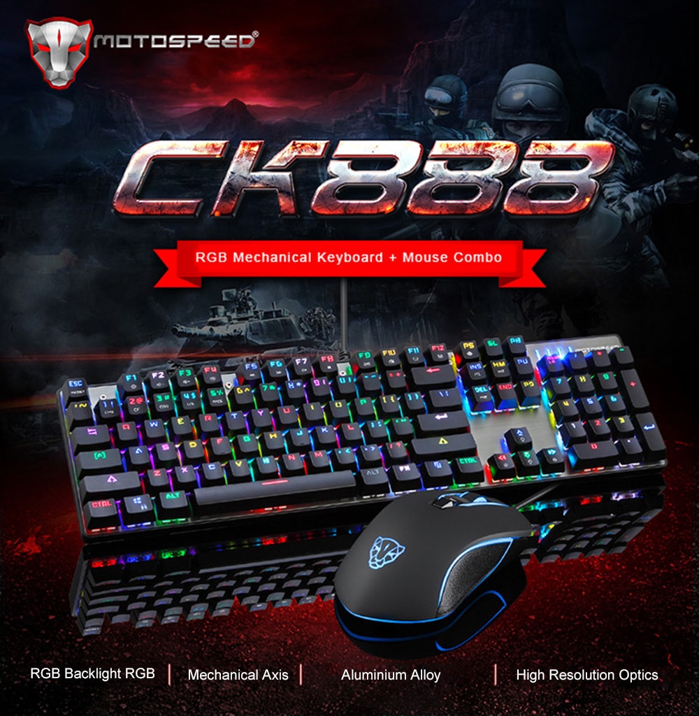 Motospeed CK888 NKRO RGB Backlight Mechanical Keyboard + Mouse Combination- Silver