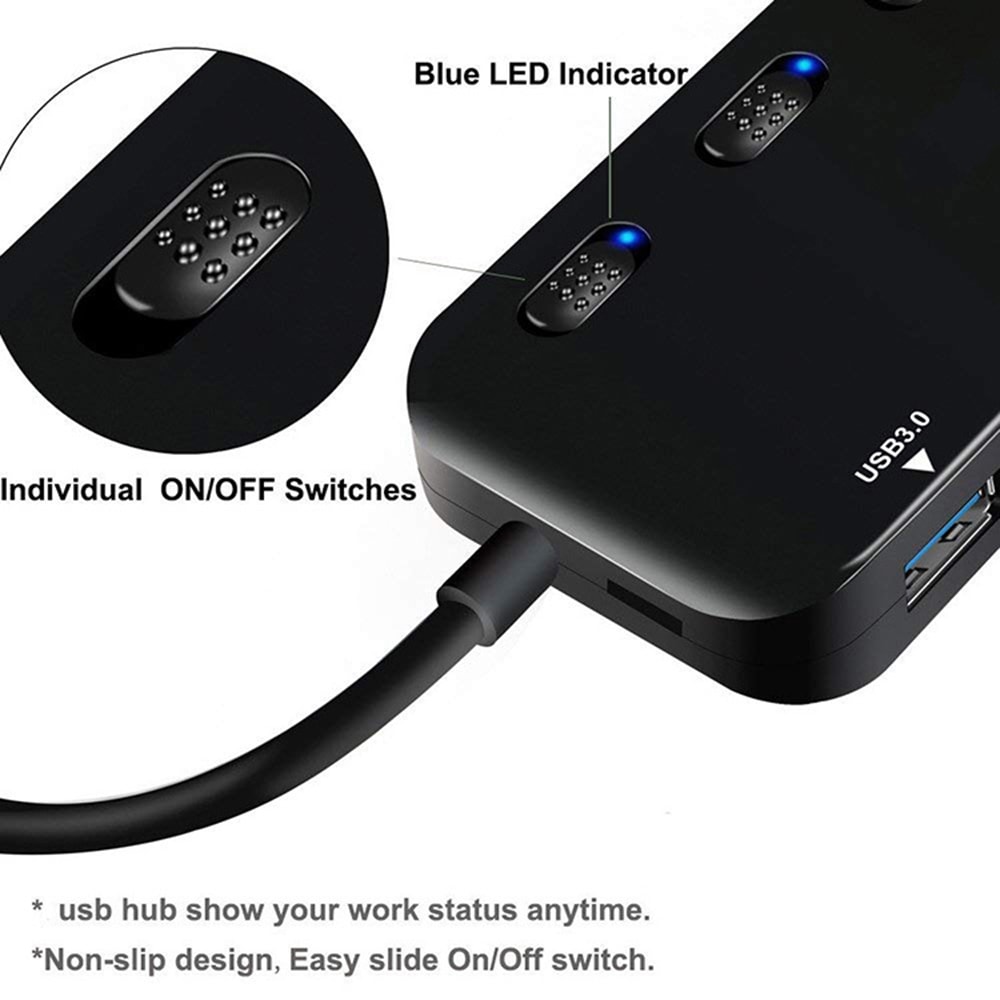 High-speed Ultra-thin USB 3.0 4 Ports Hub - Black USB 3.0