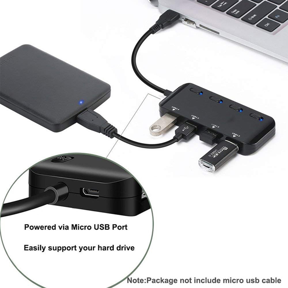 High-speed Ultra-thin USB 3.0 4 Ports Hub - Black USB 3.0