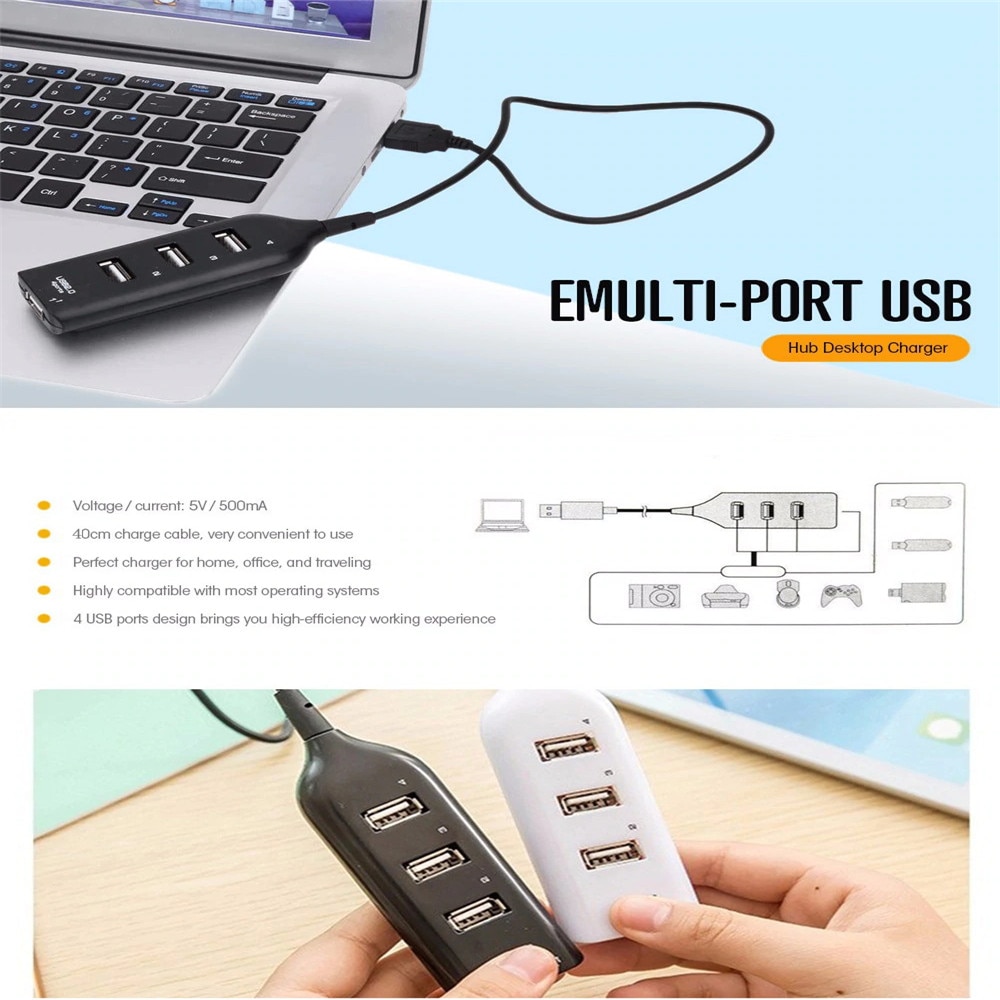 4  Ports USB 2.0  Speed Mini Hub- Black