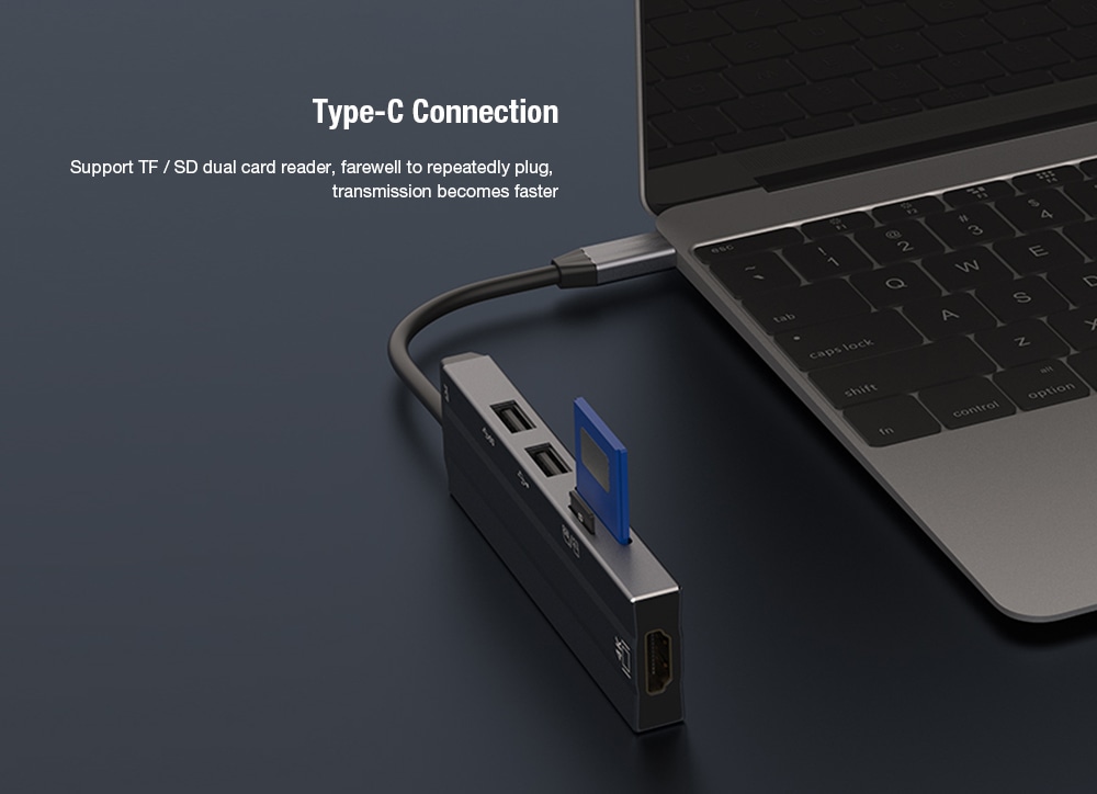 Type-C 6 in 1 HUB Adapter with PD USB 3.0 4K HDMI Port- Platinum